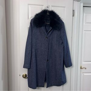 Banana Republic Dark Blue Pea Coat with Faux Fur Collar, XL